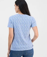 Style & Co Petite Bridge Geo Short-Sleeve Henley Top, Macy's Exclusive