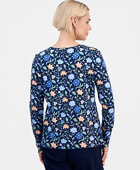 Style & Co Petite Soft Flora Scoop-Neck Long-Sleeve Top, Macy's Exclusive