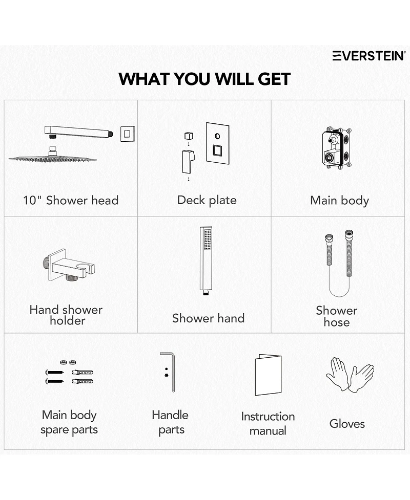 Everstrein 10" Rain Shower Head High Pressure Wall Mount Shower System Bathroom Shower Faucet Set