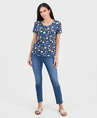 Style & Co Petite Soft Flora Scoop-Neck Short-Sleeve Top, Macy's Exclusive