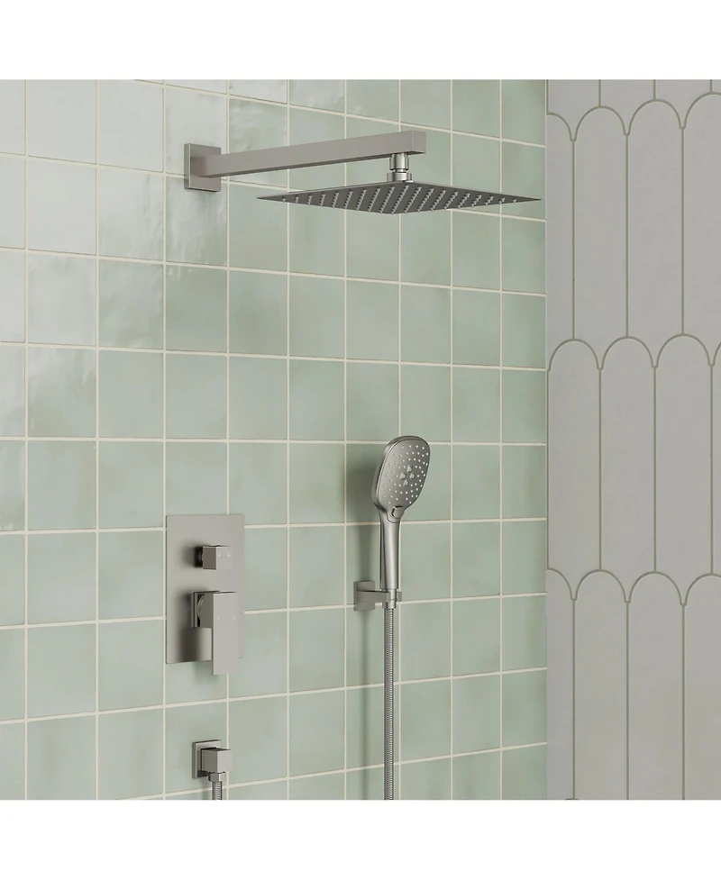 Everstrein High-Pressure Rain Shower System, Faucet Set 10" Rainfall Head with 3-Function Handheld Spray Brushed Nickel