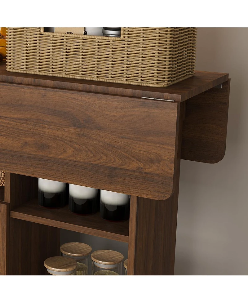 Streamdale Furniture Multi-Functional Folding Table with Storage Shelves and Wheels