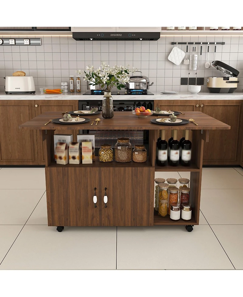 Streamdale Furniture Multi-Functional Folding Table with Storage Shelves and Wheels