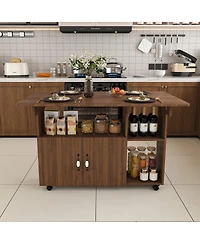 Streamdale Furniture Multi-Functional Folding Table with Storage Shelves and Wheels