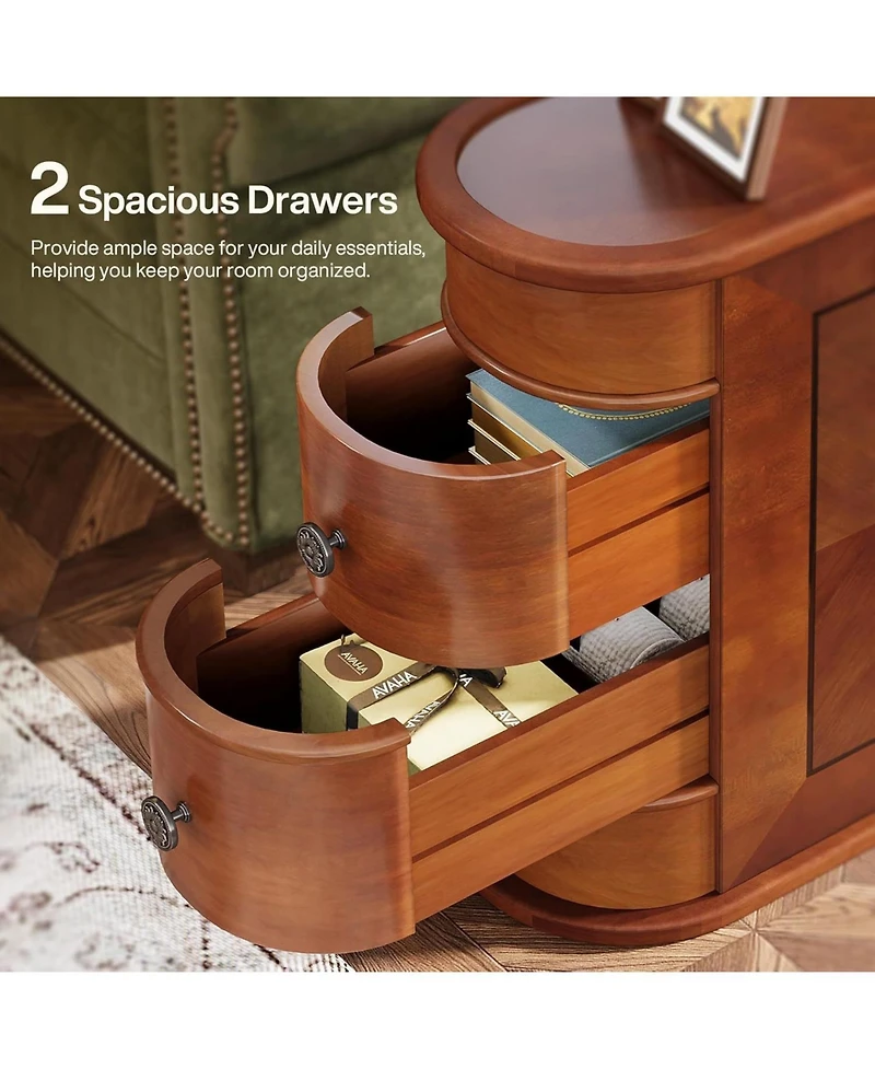 Slickblue Sofa Side Table with 2 Drawers for Bedroom and Living Room