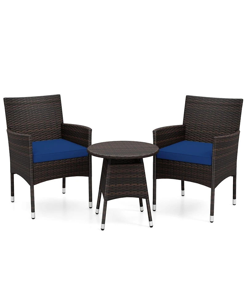 Gymax Set of 3 Patio Furniture Hand-Woven Pe Wicker Conversation w/Armchairs