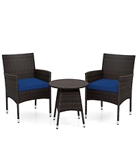 Gymax Set of 3 Patio Furniture Hand-Woven Pe Wicker Conversation w/Armchairs