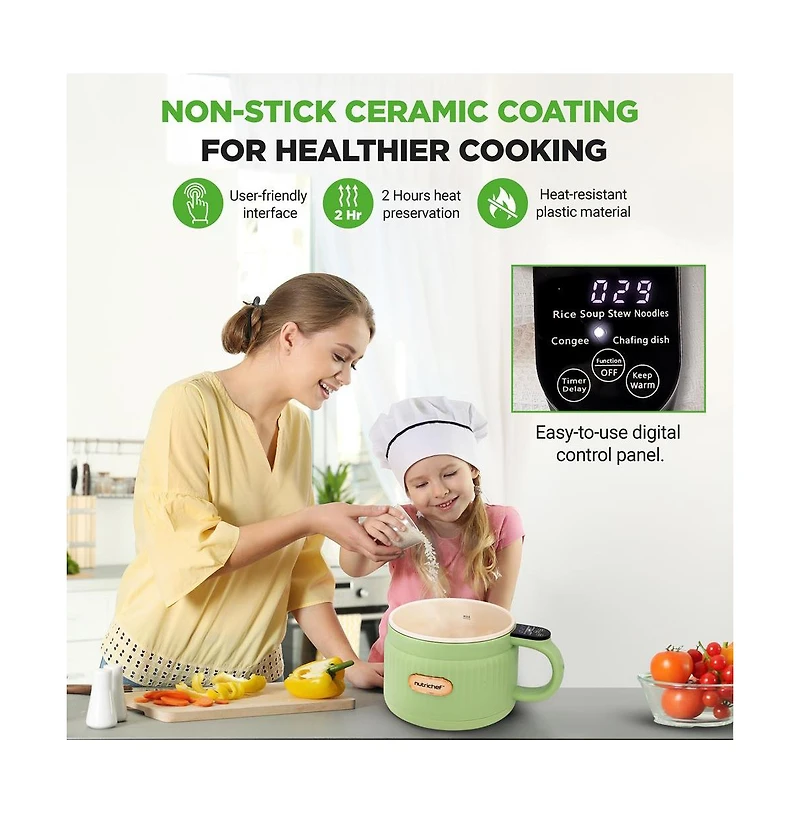 NutriChef 1.6L Portable Electric Rice Cooker with Non-Stick Ceramic Coating NC12BGREEN