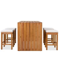 Asagikoiai 5-Piece Acacia Wood Outdoor Bar Set, Patio Bar Table and 4 Stools with Cushions