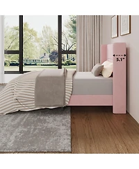 homfan 2 Set of Twin Size Toddler Upholstered Bed Frame with Guardrails, Vertical Channel Tufted Headboard and Footboard, No Box Spring Needed