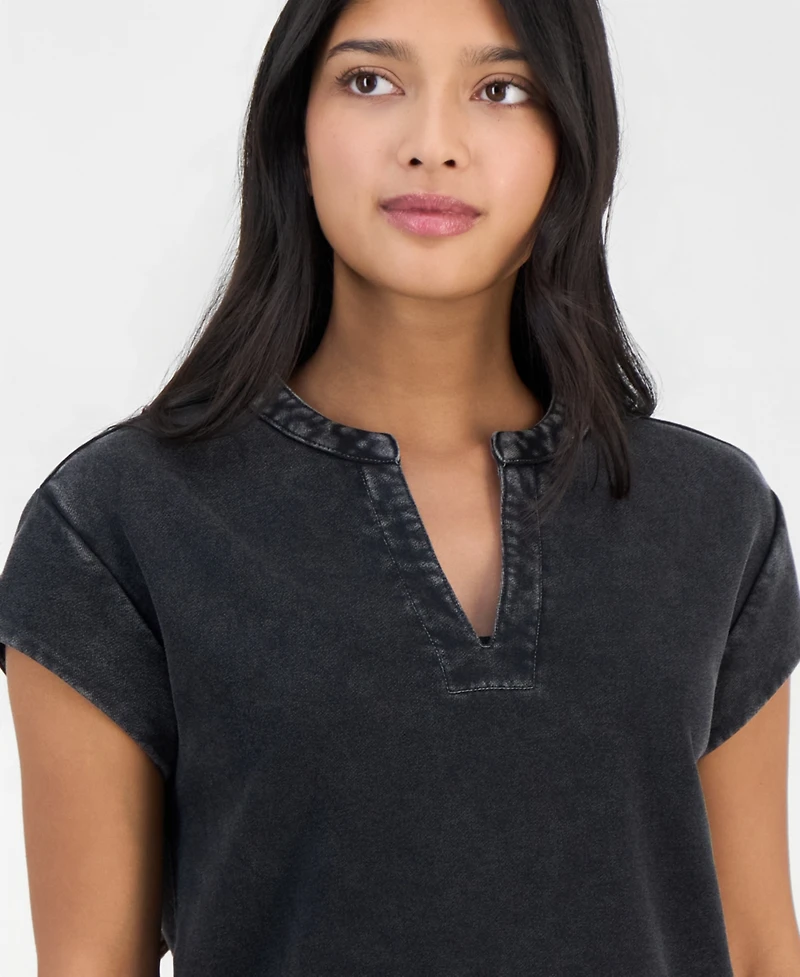 And Now This Petite French Terry Split-Neck Cap-Sleeve Top, Macy's Exclusive