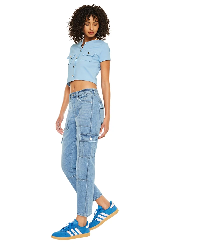 KanCan Women's Aaliyah High Rise Slim Straight Cargo Pants