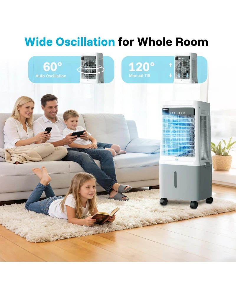 Etust Portable Evaporative Air Cooler with 19L Water Tank, 3-Speed Swamp Cooler for Dry Climates, Space-Saving Floor Fan for Home,