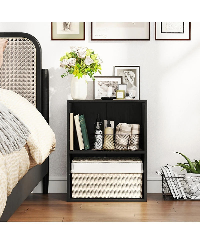 Gymax Bookcase with 2 Open Cubes Floor Standing Bookshelf with 5-Position Adjustable Shelf