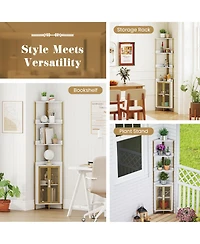 Gymax 6-Tier Corner Shelf 67'' Tall Corner Bookshelf w/Cabinet and Adjustable Shelf