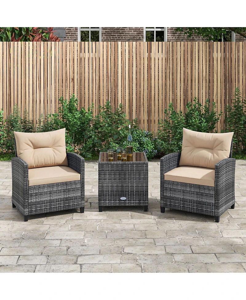 Gymax 3 Pcs Patio Furniture Set Outdoor Pe Rattan Chair and Table Set w/ Tempered Glass