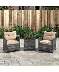 Gymax 3 Pcs Patio Furniture Set Outdoor Pe Rattan Chair and Table Set w/ Tempered Glass