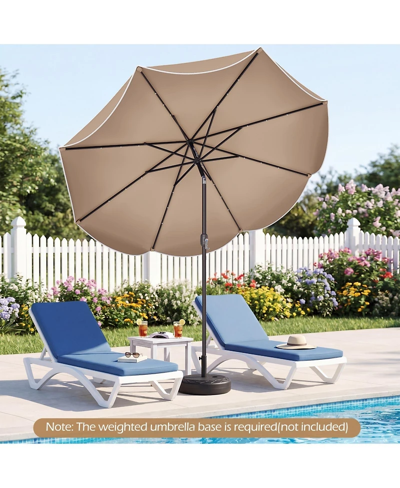 Gymax 9 Ft Scalloped Solar Patio Umbrella Market Table w/ 24 Led Lights
