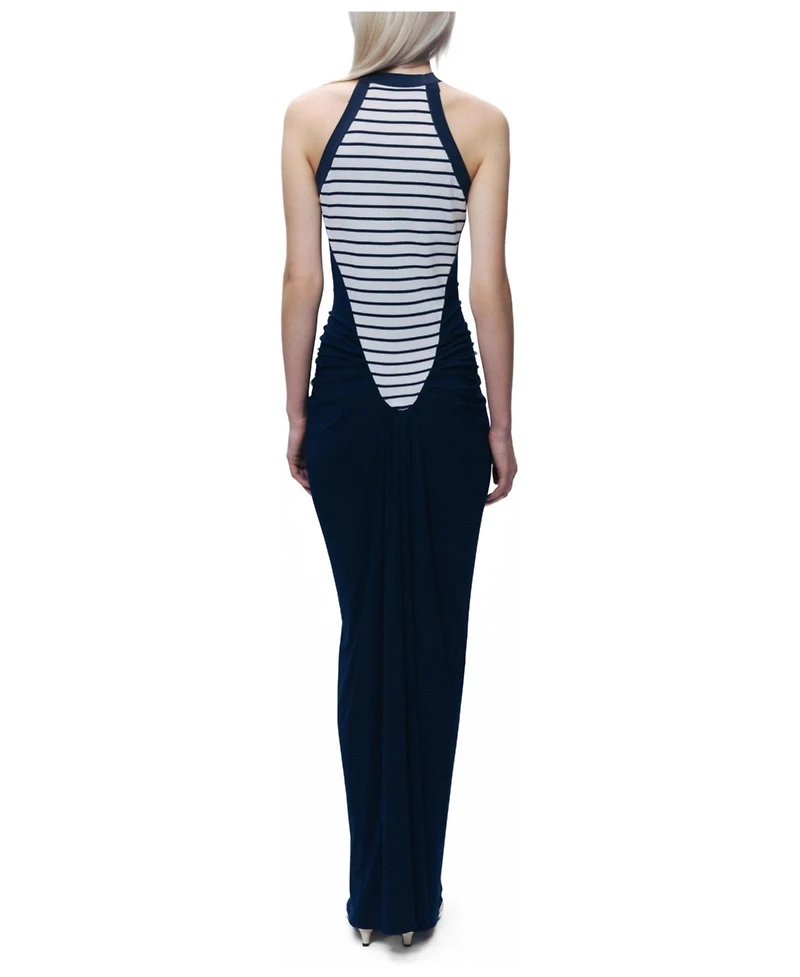 Nocturne Women's Stripe Draped Halter Neck Maxi Dress