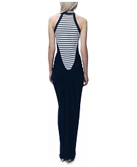Nocturne Women's Stripe Draped Halter Neck Maxi Dress