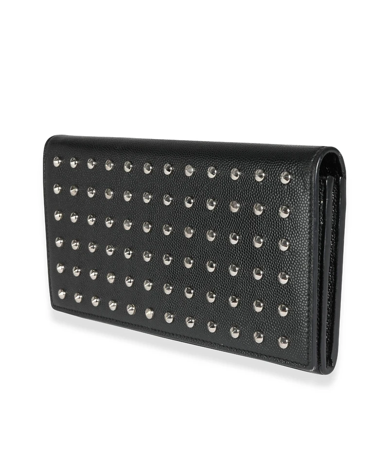 Pre-Owned Saint Laurent Black Grain De Poudre Leather Studded Classic Marquage Flap Wallet
