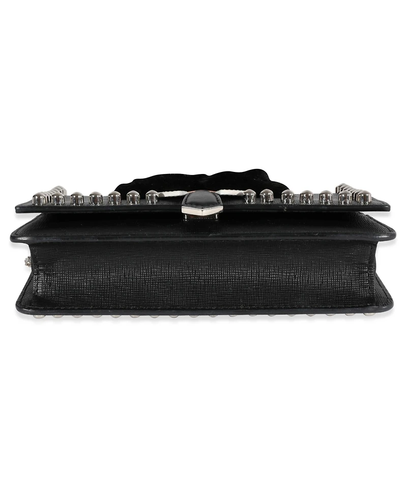 Pre-Owned Fendi Black Vitello Elite and Mink Studded Karlito Chain Wallet