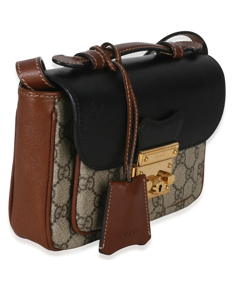 Pre-Owned Gucci Black Ebony Gg Supreme Monogram Calfskin New Sakai Mini Padlock Bag