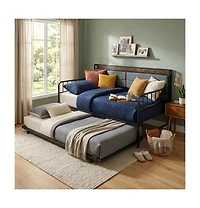 Slickblue Daybed with Trundle and Metal Frame, Sofa Bed Headboard for Guest Room