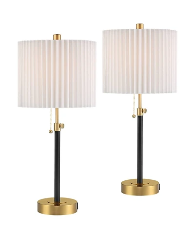 360 Lighting Lenore 22 3/4" High Small Modern Accent Table Lamps Set of 2 Usb Port Adjustable Height Metal Charging