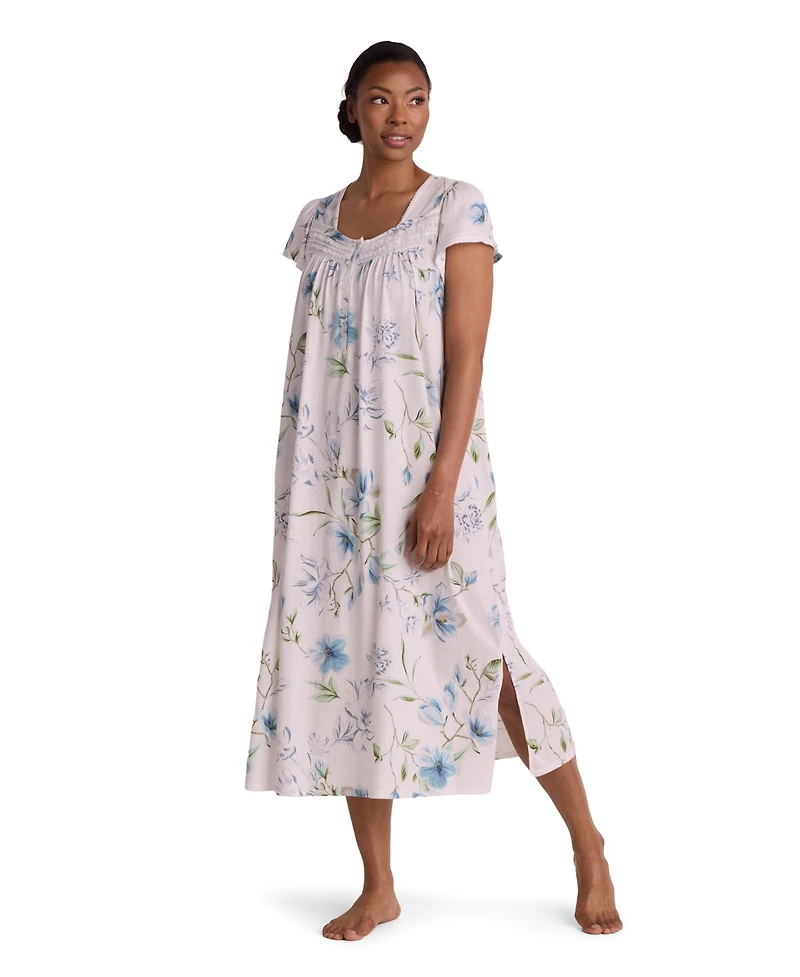 Miss Elaine Women's Short-Sleeve Square Neck Long Gown