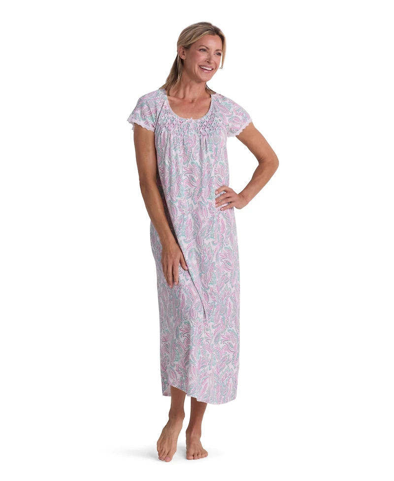 Miss Elaine Women's Short-Sleeve Printed Long Gown