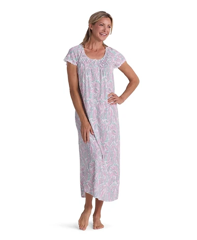 Miss Elaine Women's Short-Sleeve Printed Long Gown