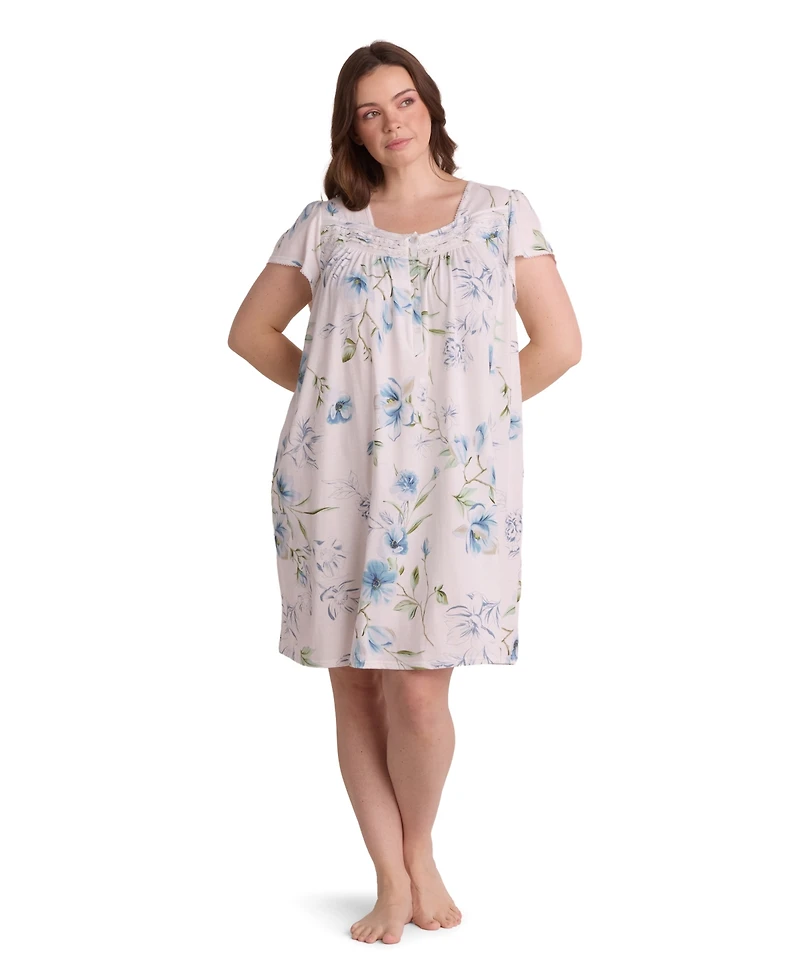 Miss Elaine Plus Short-Sleeve Printed Short Gown