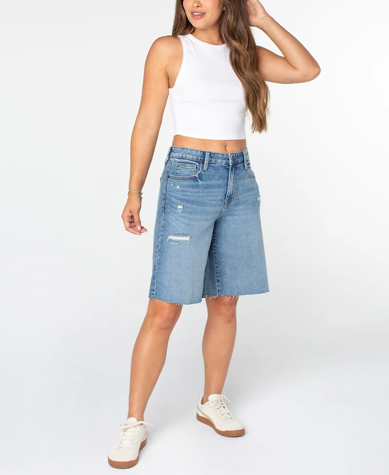 Celebrity Pink Women's High-Rise Raw-Hem Bermuda Shorts