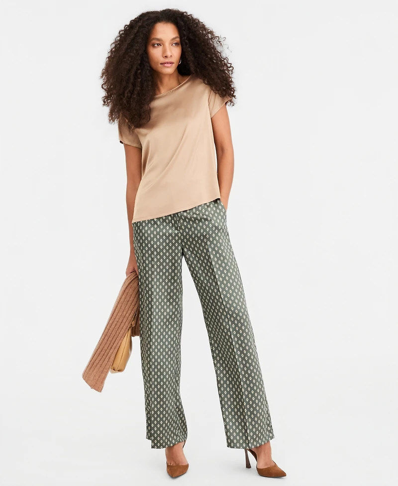 Emme Marella Women's Emmpanteon Boat Neck Satin Lightweight-Stretch Blouse
