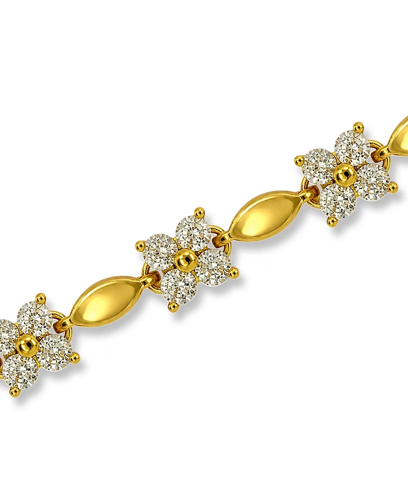 Macy's Cubic Zirconia Flower Design Polish Oval Link Bracelet