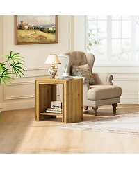 Slickblue Solid Wood Nightstand with Open Storage Shelves and Rustic Style