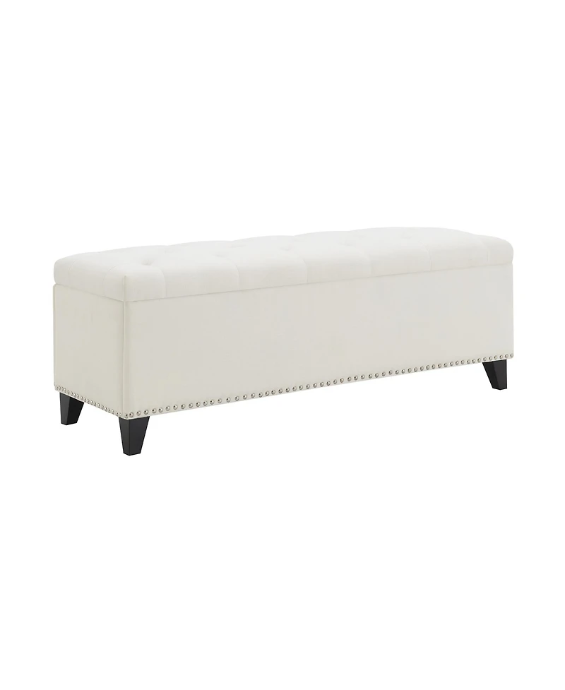 flynama 47.5" Beige Teddy Fabric Storage Ottoman