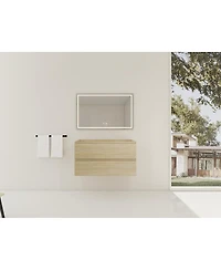 Sillysis Wall Mounted Bathroom Vanity Cabinet with Soft Close Drawers, Wood Grain Plywood for Modern Bathroom