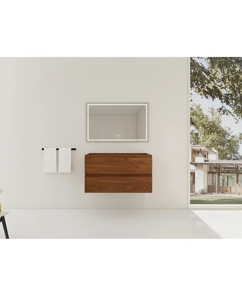 Sillysis Wall Mounted Bathroom Vanity Cabinet with Soft Close Drawers, Wood Grain Plywood for Modern