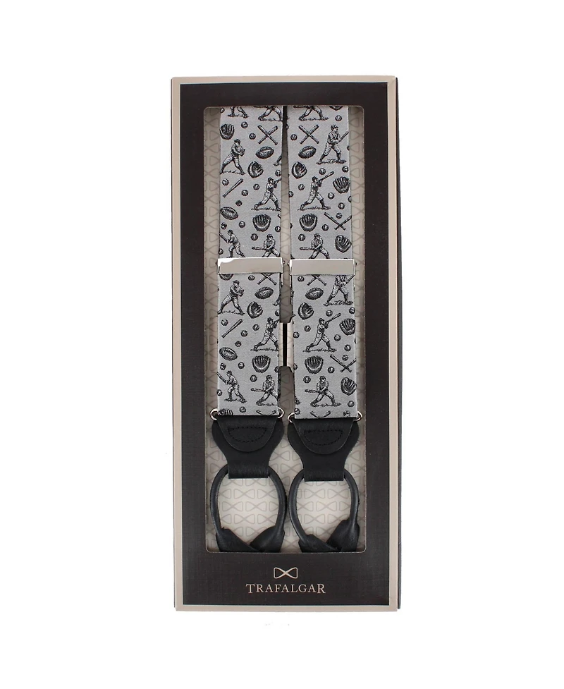 Trafalgar Men's Batter Up Novelty Baseball Silk Button End Suspenders