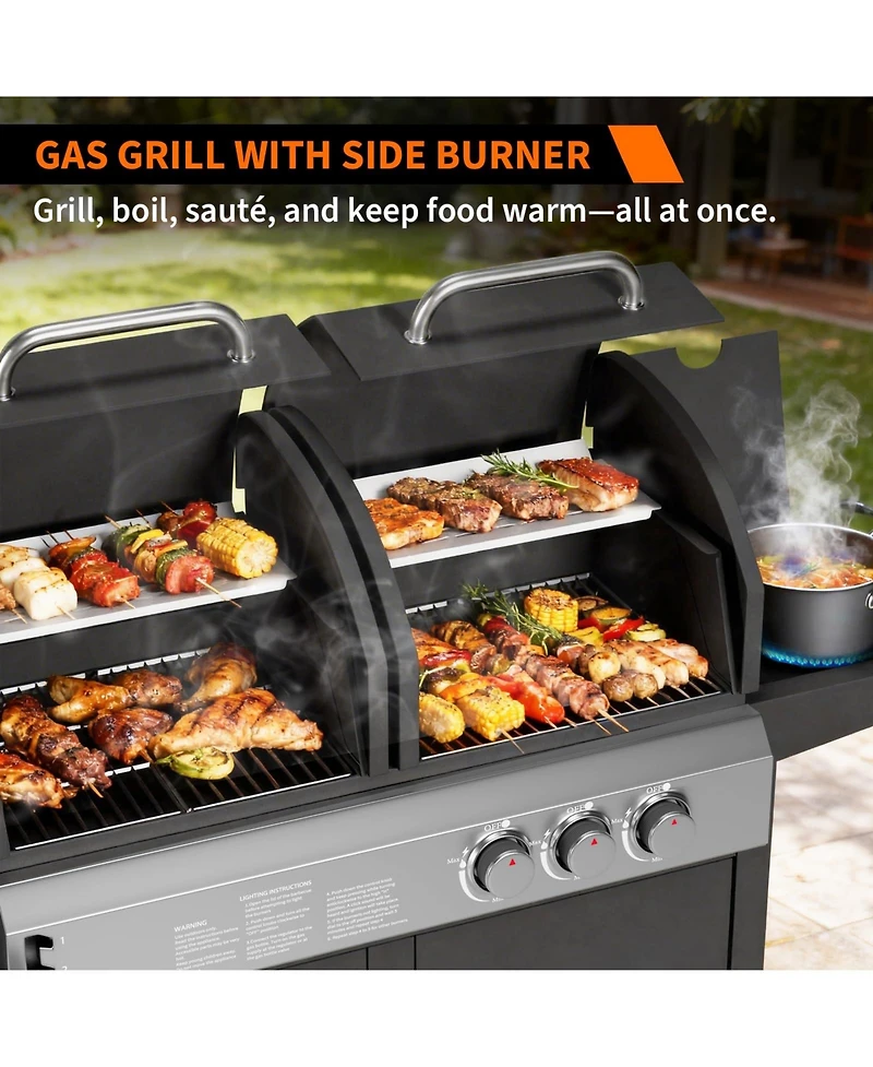 Xo 24000 Btu Propane + Charcoal Dual Fuel Grill Combo with Side Burner, for Backyard Patio, Outdoor Bbq