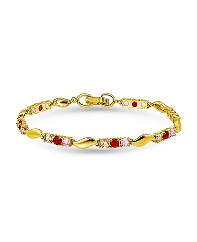 Macy's Round Pink, Champagne, Red Cubic Zirconia and Polish "S" Shape Bracelet