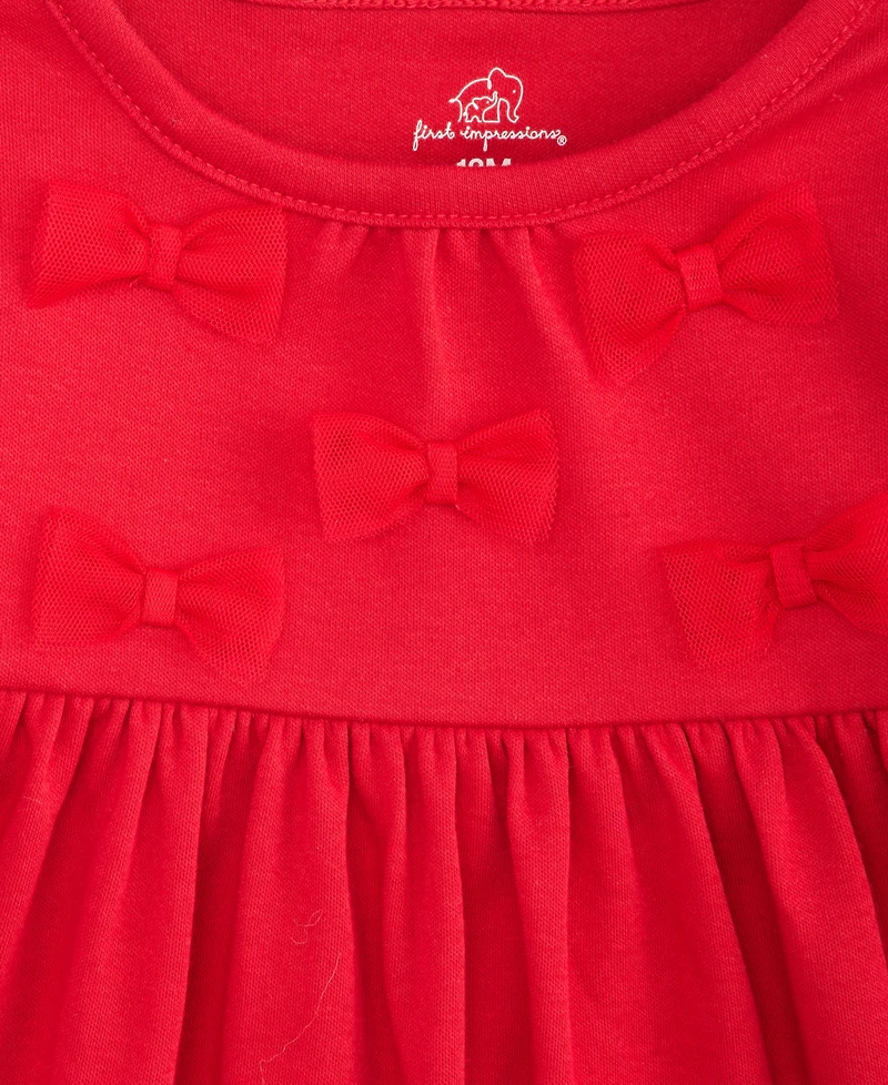 First Impressions Baby Girls' 0M-24M Long-Sleeve Bows Dress, Macy's Exclusive