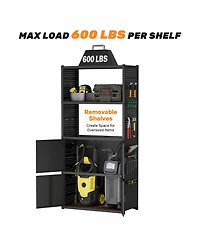 5-Shelf Heavy-Duty Garage Storage Shelving w/ Lower Cabinet and Side Pegboards