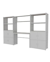 Heavy-Duty Garage Storage and Workstation System w/ Cabinets and Side Pegboards, White (120 in. W x 71 in. H x 16 in. D