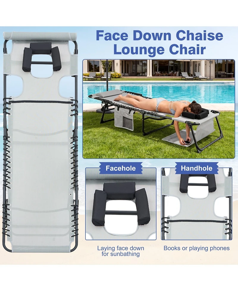ECHTPeak Face Down Chaise Outdoor Recliner Chair, 5-Position Adjustable Sunbathing, with Faceand Arm Holes, for Pool, Beach, Patio, Lawn