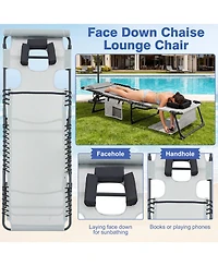 ECHTPeak Face Down Chaise Outdoor Recliner Chair, 5-Position Adjustable Sunbathing, with Faceand Arm Holes, for Pool, Beach, Patio, Lawn