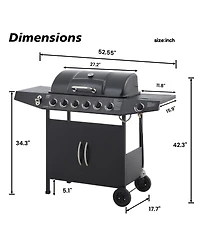 Asagikoiai Outdoor 6 Burner Stainless Steel Barbecue Grill with Warming Rack, Side Burner and Wheels