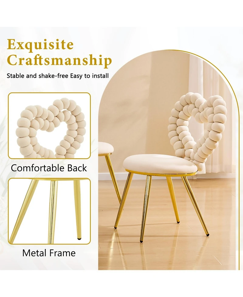 Rainsken Velvet Dining Chairs Set of 2, with Bubble Back, Upholstered Accent Metal Legs, for Room, Living Bedroom